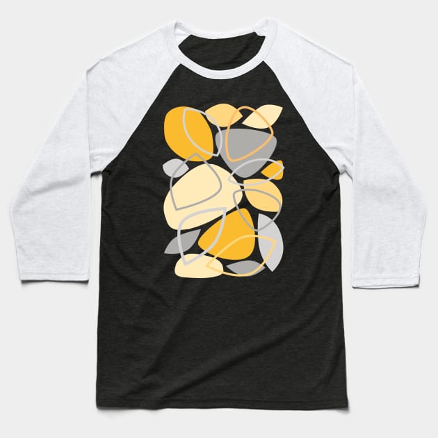 Mid Century Modern Abstract 23 Grey, Yellow Baseball T-Shirt by tramasdesign